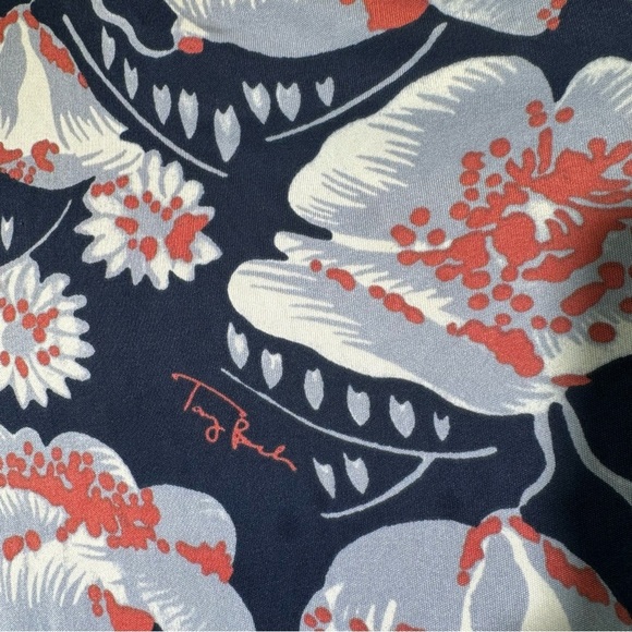 Tory Burch floral sheila silk dress 3/4sleeve midi navy blue coral Hawaiian MED - Picture 5 of 14